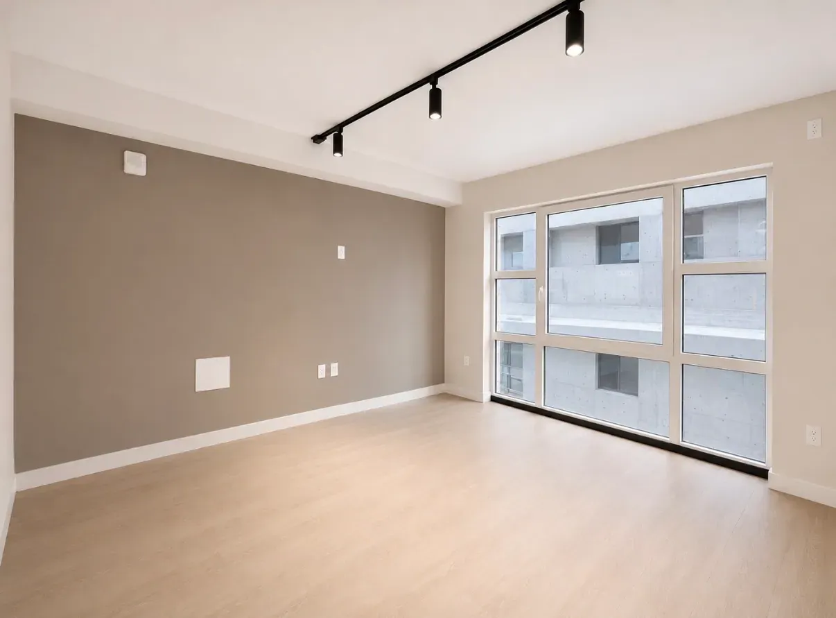 Studio living area with a light finish palette at The Ranstead