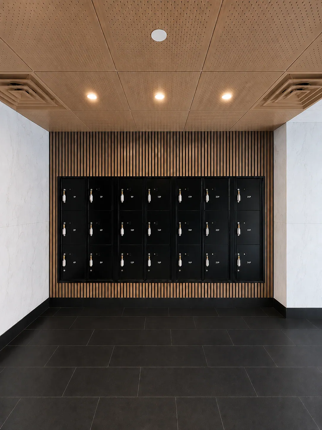 Mailroom and secure package lockers — The Ranstead